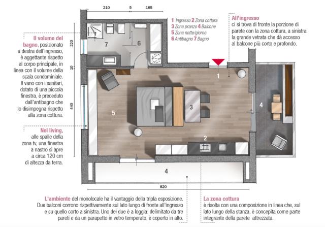 planimetria monolocale 45 mq + 18 mq di mini balconi planimetria monolocale 45 mq + 18 mq di mini balconi