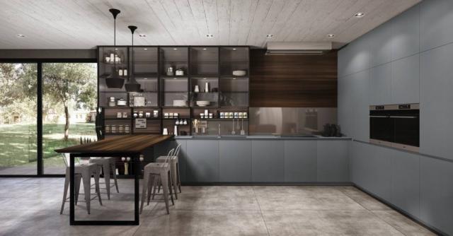 cucina moderna ante lisce Antis Euromobil laccato grigio bromo opaco piano snack cucina moderna ante lisce Antis Euromobil laccato grigio bromo opaco piano snack