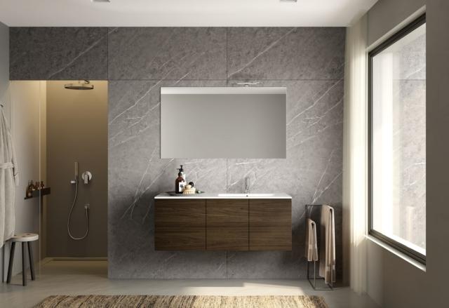 mobile lavabo sospeso a tre ante della collezione Smart di La Casa Moderna in nobilitato effetto legno e finitura noce dark mobile lavabo sospeso a tre ante della collezione Smart di La Casa Moderna in nobilitato effetto legno e finitura noce dark