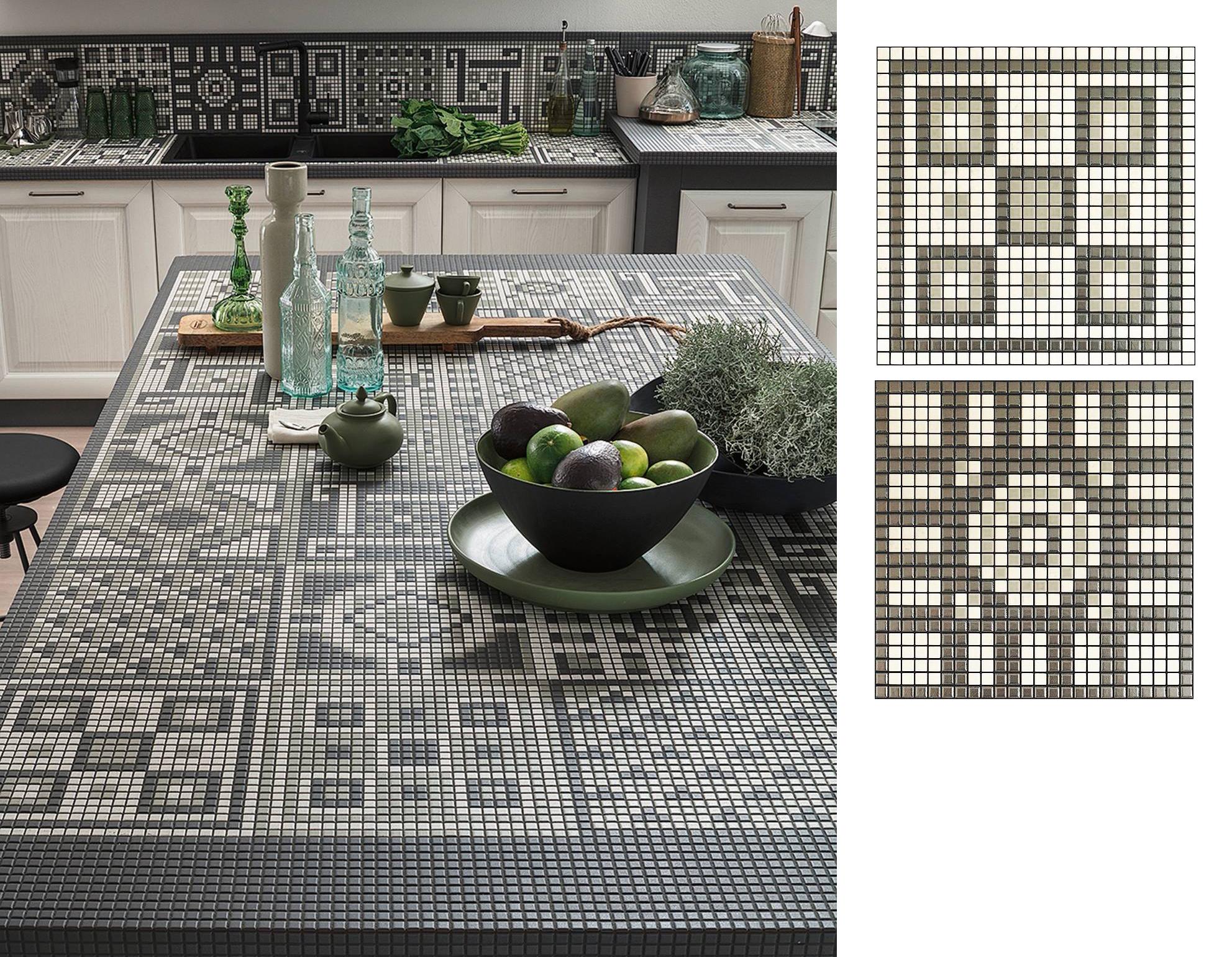 Il mosaico dal moderno disegno geometrico in stile patchwork riveste top e alzata della cucina. È in monopressocottura e fa parte della serie Memorie di Appiani, tessere policromatiche dalla superficie leggermente stondata e premontate su fogli in fibra di vetro di 30 x 30 cm. http://www.appiani.it Il mosaico dal moderno disegno geometrico in stile patchwork riveste top e alzata della cucina. È in monopressocottura e fa parte della serie Memorie di Appiani, tessere policromatiche dalla superficie leggermente stondata e premontate su fogli in fibra di vetro di 30 x 30 cm. http://www.appiani.it