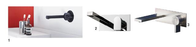 tre modelli di rubinetti a placca da installare a parete: miscelatore da parete Closer di Zucchetti Kos, Doda 67 di Fir Italia, serie DOT316 di Ritmonio tre modelli di rubinetti a placca da installare a parete: miscelatore da parete Closer di Zucchetti Kos, Doda 67 di Fir Italia, serie DOT316 di Ritmonio