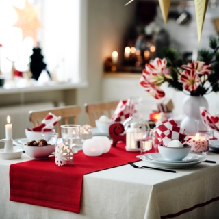 Il colore rosso vivo del runner Vinterfint di Ikea evoca lo spirito natalizio, diffonde un'atmosfera calda e vivace nella stanza e crea una tavola ancora più accogliente. È realizzato in cotone, materiale naturale morbido e resistente, facilmente lavabile in lavatrice. Misura 35x130 cm. Prezzo 4,95 euro. www.ikea.com/it/it/