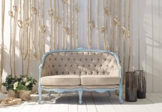 divano due posti art. 777 fratelli mirandola legno finitura azzurro shabby rivetito tessuto corda divano due posti art. 777 fratelli mirandola legno finitura azzurro shabby rivetito tessuto corda