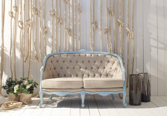 divano due posti art. 777 fratelli mirandola legno finitura azzurro shabby rivetito tessuto corda divano due posti art. 777 fratelli mirandola legno finitura azzurro shabby rivetito tessuto corda