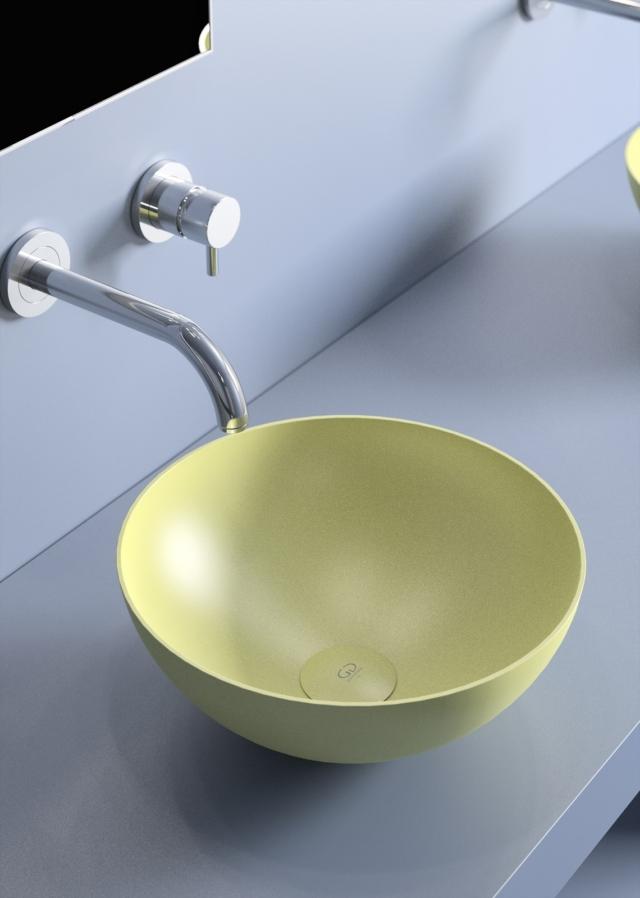 lavabo da appoggio rotondo Slide di Glas Design in Vetrofreddo giallo cedro con bordo di 4 mm lavabo da appoggio rotondo Slide di Glas Design in Vetrofreddo giallo cedro con bordo di 4 mm