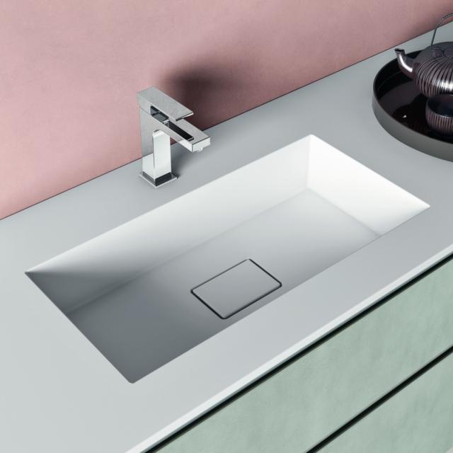 piano in marmoresina bianco opaco con vasca integrata della collezione Segno di Cerasa e spessore di 1,2 cm piano in marmoresina bianco opaco con vasca integrata della collezione Segno di Cerasa e spessore di 1,2 cm