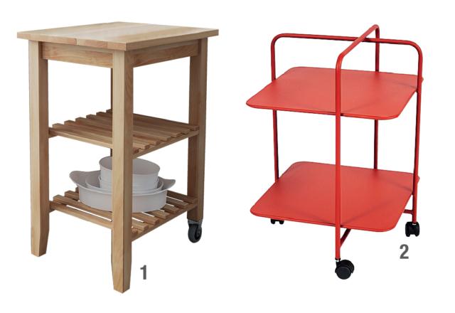 carrello Bekvam di Ikea, carrello asimmetrico Alfred di Fermob carrello Bekvam di Ikea, carrello asimmetrico Alfred di Fermob