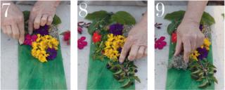 7. Stendere la colla sui fiori di melograno 8. 8. Procedere incollando il rametto di bacche selvatiche. 9. E poi il pezzetto di muschio raccolto vicino a un vecchio albero. 7. Stendere la colla sui fiori di melograno 8. 8. Procedere incollando il rametto di bacche selvatiche. 9. E poi il pezzetto di muschio raccolto vicino a un vecchio albero.