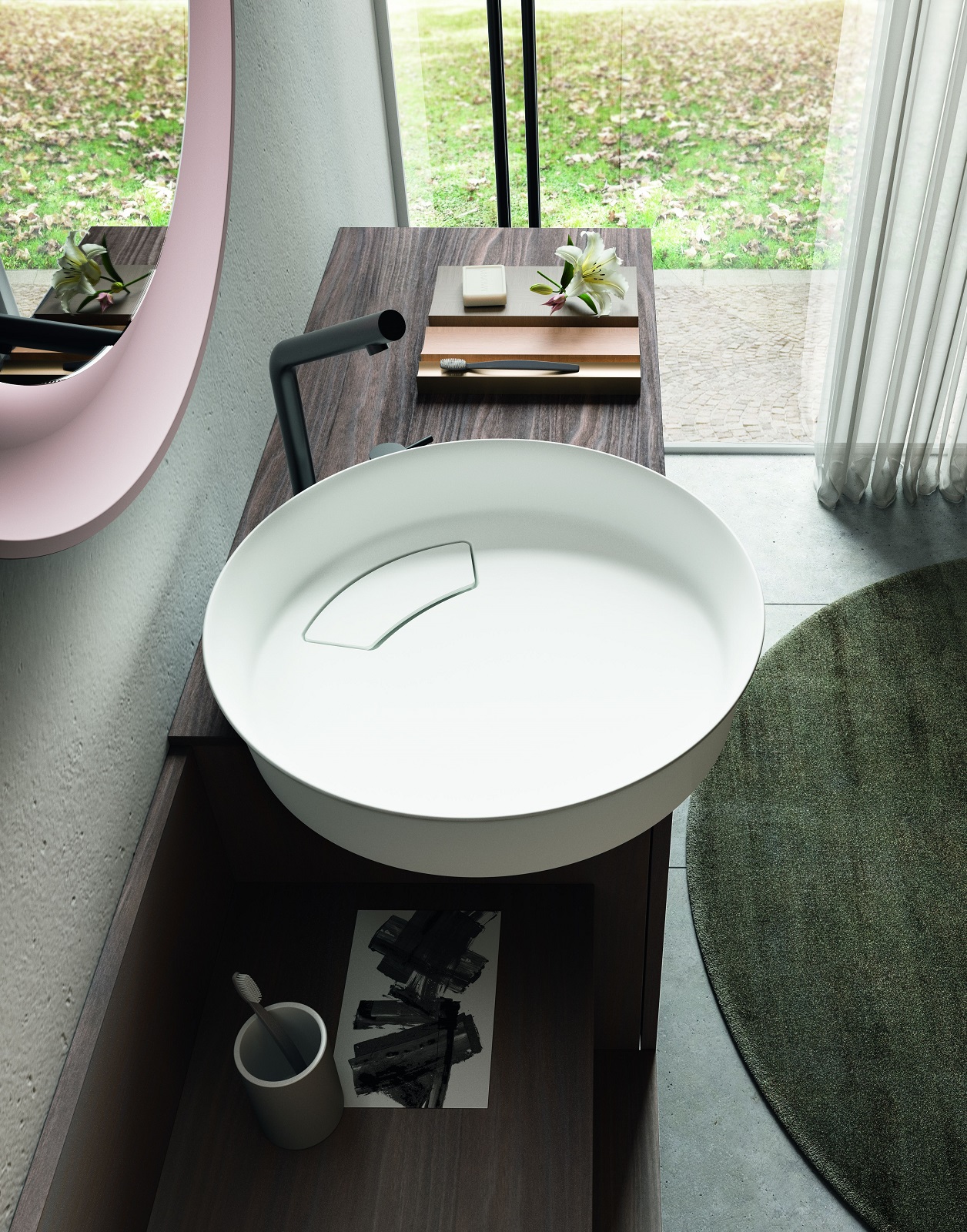 È realizzato in Solysand bianco opaco il lavabo tondo da appoggio Argo di Cerasa con piletta nello stesso materiale. Misura Ø 49 x H 11,4 cm. Prezzo, Iva esclusa, 537 euro. www.cerasa.it È realizzato in Solysand bianco opaco il lavabo tondo da appoggio Argo di Cerasa con piletta nello stesso materiale. Misura Ø 49 x H 11,4 cm. Prezzo, Iva esclusa, 537 euro. www.cerasa.it
