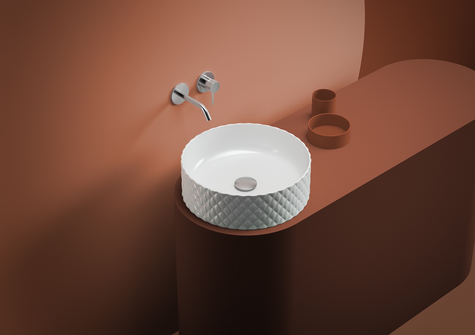 Il lavabo da appoggio tondo Rombo di The.Artceram in ceramica bianca ha un diametro di 44 cm. Senza troppopieno, è disponibile in svariati colori matt e glossy. Prezzo, Iva esclusa, della versione bianca lucida 355 euro. www.artceram.it Il lavabo da appoggio tondo Rombo di The.Artceram in ceramica bianca ha un diametro di 44 cm. Senza troppopieno, è disponibile in svariati colori matt e glossy. Prezzo, Iva esclusa, della versione bianca lucida 355 euro. www.artceram.it