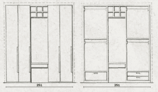 Secondo progetto: l'elemento a giorno si presta a essere attrezzato solo con ripiani o anche con ganci appendiabiti.