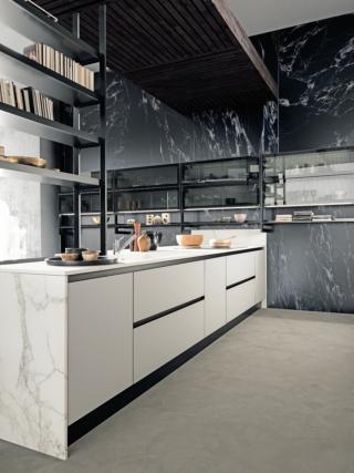 cucina penisola kaleidos febal casa laminato stratificato top gres calacatta libreria bifacciale cucina penisola kaleidos febal casa laminato stratificato top gres calacatta libreria bifacciale