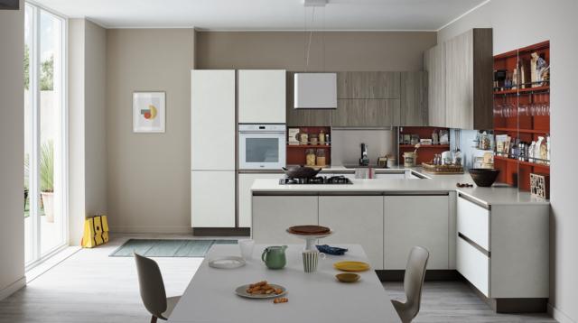 cucina penisola start time presa veneta cucine graffiato gesso timber grigio moduli attrezzati lacato opaco rame top caranto quartz tavolo tinto rovere cucina penisola start time presa veneta cucine graffiato gesso timber grigio moduli attrezzati lacato opaco rame top caranto quartz tavolo tinto rovere