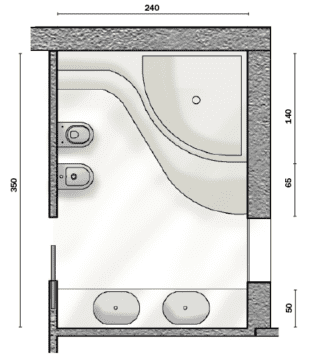 Planimetria del bagno con vasca e doccia effetto resina. Planimetria del bagno con vasca e doccia effetto resina.