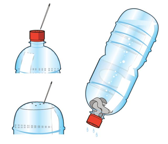 riserva di acqua con bottiglia di plastica con tappo bucato riserva di acqua con bottiglia di plastica con tappo bucato