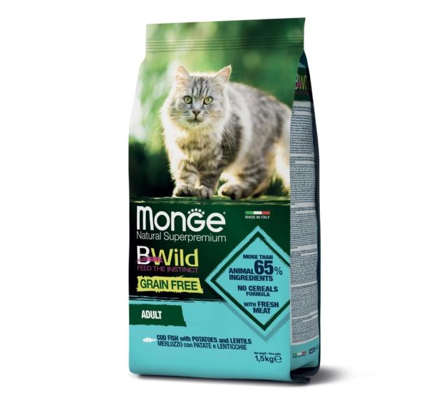 BWild Grain Free Formula Gatto Adulto merluzzo con patate e lenticchie di Monge Natural Superpremium BWild Grain Free Formula Gatto Adulto merluzzo con patate e lenticchie di Monge Natural Superpremium