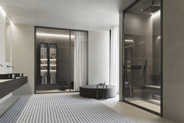 Il box doccia Domino di Vismaravetro, design Castiglia Associati, è nato per semplificare la complessità progettuale, senza rinunciare alla qualità e alla visione architettonica che da sempre contraddistingue l’azienda. Con soli quattro elementi base (due porte a battente e a bilico e due pannelli
fissi) dà vita a una moltitudine di configurazioni possibili. Può essere installato a soffitto, attraverso un profilo dedicato, oppure a un’altezza libera in modalità autoportante. Le porte a battente possono aprirsi verso l’esterno o verso l’interno; quelle a bilico, grazie al perno decentrato, permettono un passaggio più ampio, anche in configurazioni dalle dimensioni importanti. www.vismaravetro.it Il box doccia Domino di Vismaravetro, design Castiglia Associati, è nato per semplificare la complessità progettuale, senza rinunciare alla qualità e alla visione architettonica che da sempre contraddistingue l’azienda. Con soli quattro elementi base (due porte a battente e a bilico e due pannelli
fissi) dà vita a una moltitudine di configurazioni possibili. Può essere installato a soffitto, attraverso un profilo dedicato, oppure a un’altezza libera in modalità autoportante. Le porte a battente possono aprirsi verso l’esterno o verso l’interno; quelle a bilico, grazie al perno decentrato, permettono un passaggio più ampio, anche in configurazioni dalle dimensioni importanti. www.vismaravetro.it