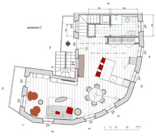 arredare soggiorno cucina tondeggiante soluzione C arredare soggiorno cucina tondeggiante soluzione C