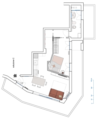 Il progetto, oltre al disimpegno, prevede in più anche un ripostiglio in quota Il progetto, oltre al disimpegno, prevede in più anche un ripostiglio in quota