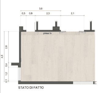 planimetria stato di fatto soggiorno da arredare con prese tv indicate