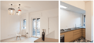 Per omogeneità, la cucina al piano terra è coordinata ai pavimenti del piano superiore