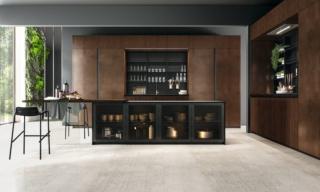 cucina stile moderno minimale oltre lube ante rovere madera termocotto metallo liquido ossidato rame isola cucina stile moderno minimale oltre lube ante rovere madera termocotto metallo liquido ossidato rame isola