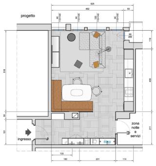 proposta arredo soggiorno cucina pianta progetto