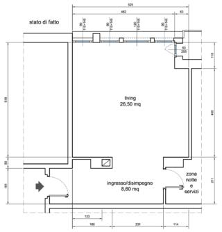 proposta arredo soggiorno cucina pianta stato di fatto