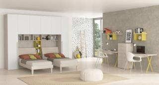 Rappresenta un'ottima soluzione per ospitare una coppia di fratelli la camera Young di Felver Casa nella luminosa finitura effetto legno olmo e frassino bianco; sono presenti due letti gemelli, posizionati sotto l'armadio a ponte, e due scrivanie in linea divise da un settimino che aumenta la privacy. Il ponte con colonne misura L 313 x P 58 x H 247 cm. La composizione ponte con colonne da 45 cm, mensole, due lettini e una libreria uso comodino, prezzo a partire da 2.050 euro. www.felver.it Rappresenta un'ottima soluzione per ospitare una coppia di fratelli la camera Young di Felver Casa nella luminosa finitura effetto legno olmo e frassino bianco; sono presenti due letti gemelli, posizionati sotto l'armadio a ponte, e due scrivanie in linea divise da un settimino che aumenta la privacy. Il ponte con colonne misura L 313 x P 58 x H 247 cm. La composizione ponte con colonne da 45 cm, mensole, due lettini e una libreria uso comodino, prezzo a partire da 2.050 euro. www.felver.it