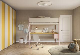 Delicate tonalità pastello per il letto a castello Happy che permette di ottimizzare lo spazio grazie alla scrivania posizionata nella parte inferiore. Il capiente armadio Riviera ha le ante scorrevoli a righe bianco giallo. Il letto a castello Happy con scrivania misura L 97,8 x P 213 x H 189 cm. Prezzo a partire da 941 euro. L'armadio con anta scorrevole Riviera misura L 268,9 x P 61,5 x H 225,6 cm. Prezzo a partire da 1.380 euro. Tutto della collezione Momenti di Febal Casa. www.febalcasa.com Delicate tonalità pastello per il letto a castello Happy che permette di ottimizzare lo spazio grazie alla scrivania posizionata nella parte inferiore. Il capiente armadio Riviera ha le ante scorrevoli a righe bianco giallo. Il letto a castello Happy con scrivania misura L 97,8 x P 213 x H 189 cm. Prezzo a partire da 941 euro. L'armadio con anta scorrevole Riviera misura L 268,9 x P 61,5 x H 225,6 cm. Prezzo a partire da 1.380 euro. Tutto della collezione Momenti di Febal Casa. www.febalcasa.com