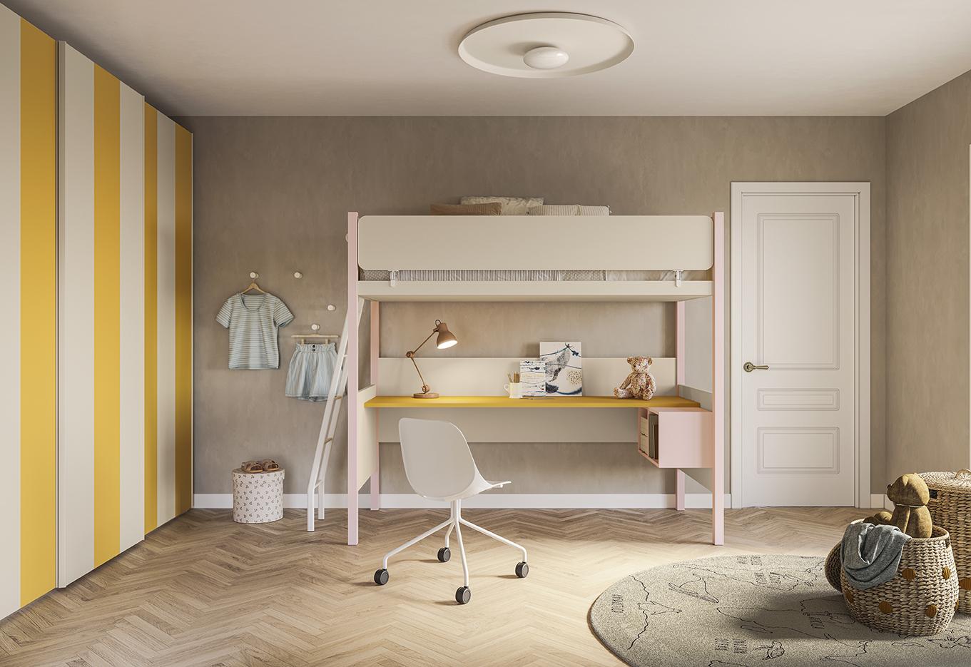 Delicate tonalità pastello per il letto a castello Happy che permette di ottimizzare lo spazio grazie alla scrivania posizionata nella parte inferiore. Il capiente armadio Riviera ha le ante scorrevoli a righe bianco giallo. Il letto a castello Happy con scrivania misura L 97,8 x P 213 x H 189 cm. Prezzo a partire da 941 euro. L'armadio con anta scorrevole Riviera misura L 268,9 x P 61,5 x H 225,6 cm. Prezzo a partire da 1.380 euro. Tutto della collezione Momenti di Febal Casa. www.febalcasa.com Delicate tonalità pastello per il letto a castello Happy che permette di ottimizzare lo spazio grazie alla scrivania posizionata nella parte inferiore. Il capiente armadio Riviera ha le ante scorrevoli a righe bianco giallo. Il letto a castello Happy con scrivania misura L 97,8 x P 213 x H 189 cm. Prezzo a partire da 941 euro. L'armadio con anta scorrevole Riviera misura L 268,9 x P 61,5 x H 225,6 cm. Prezzo a partire da 1.380 euro. Tutto della collezione Momenti di Febal Casa. www.febalcasa.com