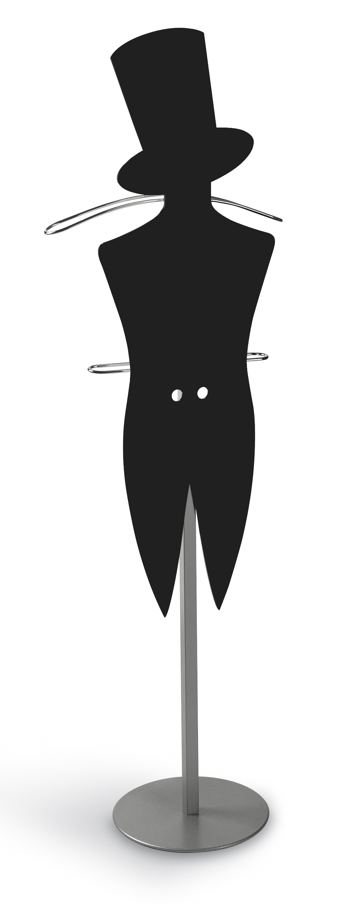 Ha una sagoma elegante a forma di frac con cilindro il servomuto Sir di Vesta design Brugiatelli. In cristallo acrilico nei colori nero e tortora, ha l’asta e la base  in metallo trattato, la gruccia in acciaio cromato. Da posizionare in camera o nell'ingresso per ospitare soprabiti, cappelli o borse. Misura L 40 x P 30 X H 148 cm. Prezzo 402 euro. www.vesta-home.it