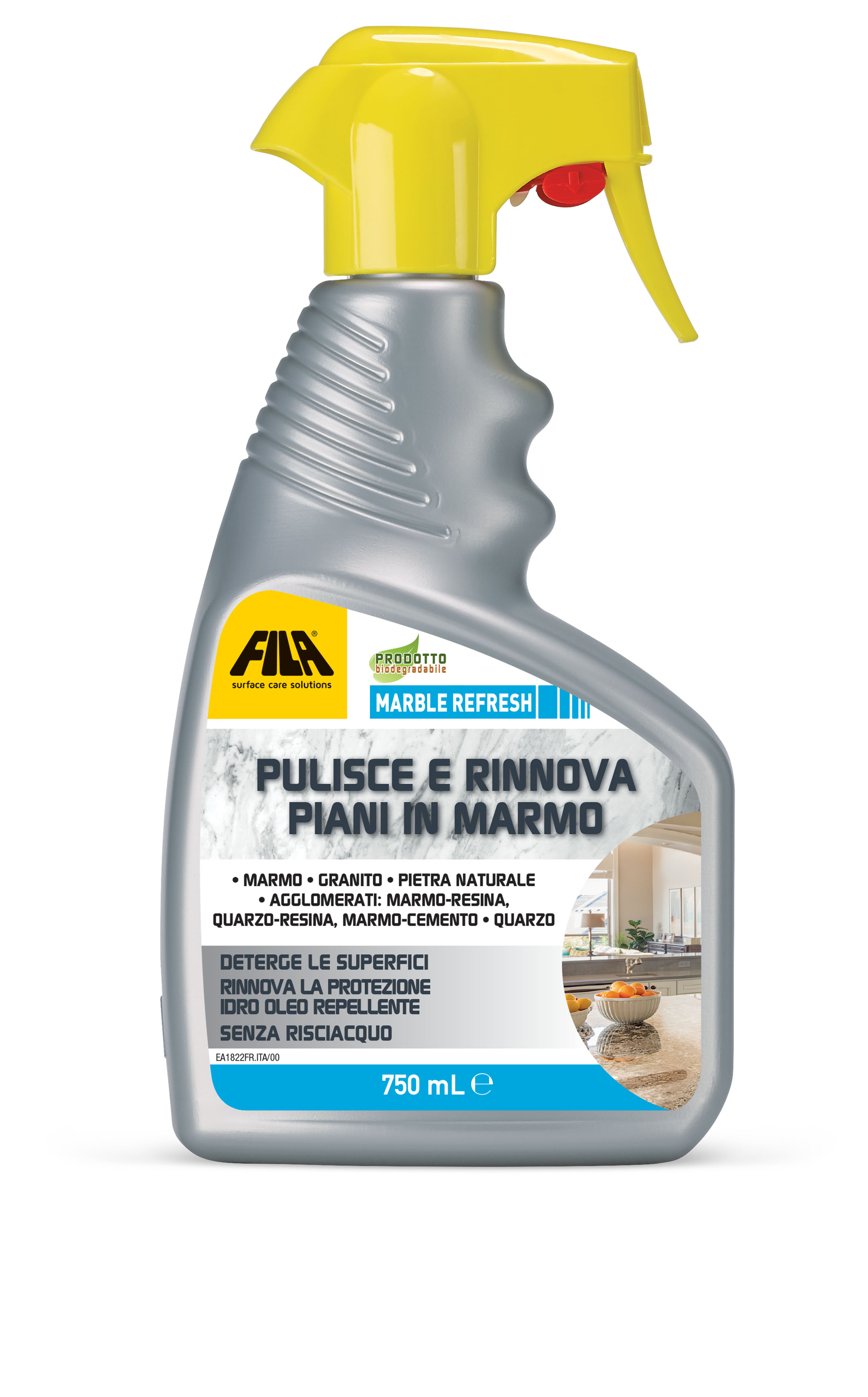 Per pulire e rinnovare i piani in marmo, Fila propone Marble Refresh, una soluzione in grado di rinnovare e mantenere la protezione antimacchia nel tempo; facile da usare, è un prodotto neutro ideale anche per le superfici in pietra naturale più delicate ed è certificato per il contatto alimentare, tanto da renderlo ideale per l'utilizzo sui piani di lavoro in cucina. www.filasolutions.com Per pulire e rinnovare i piani in marmo, Fila propone Marble Refresh, una soluzione in grado di rinnovare e mantenere la protezione antimacchia nel tempo; facile da usare, è un prodotto neutro ideale anche per le superfici in pietra naturale più delicate ed è certificato per il contatto alimentare, tanto da renderlo ideale per l'utilizzo sui piani di lavoro in cucina. www.filasolutions.com