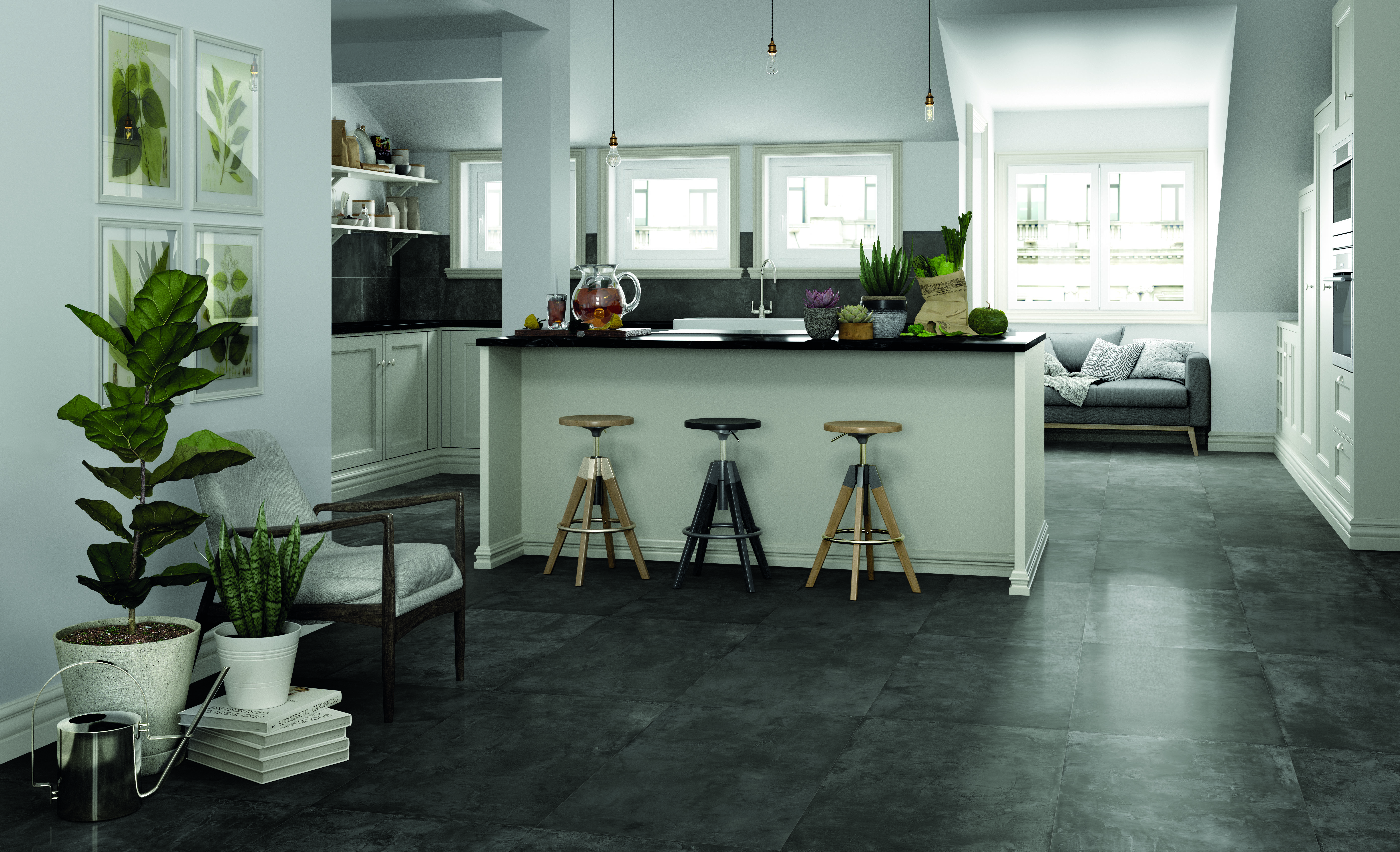 La collezione Ground di Iris Ceramica celebra l’essenzialità del cemento e il minimalismo decorativo, interpretando le sfumature del materiale architettonico per eccellenza in modo rigoroso e nel contempo espressivo. Tre i formati tradizionali disponibili (30/60x60 cm, 60x120 cm), oltre ad elementi a mosaico utili per completare l’offerta materica anche sulle superfici verticali. La palette cromatica include tre tinte neutre – Sand, Ice, Dark – ispirate al gusto urbano dei grandi loft metropolitani e agli spazi industriali. La finitura superficiale può essere scelta naturale, lappata o antislip, adatta anche ad un utilizzo in esterno. Prezzo a partire da 58,61 euro/mq.  www.irisceramica.it