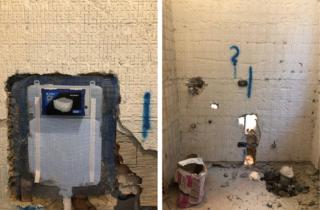 Cassetta Geberit murata più tracciamento impianti della zona lavabo Cassetta Geberit murata più tracciamento impianti della zona lavabo