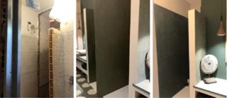 Costruzione della doccia dietro al muretto, più dettaglio doccia finita Costruzione della doccia dietro al muretto, più dettaglio doccia finita