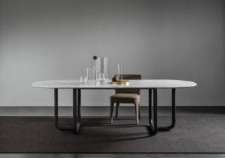 tavolo ovale piano marmo bianco base tubolari acciaio curvato nero opaco paipu frag tavolo ovale piano marmo bianco base tubolari acciaio curvato nero opaco paipu frag