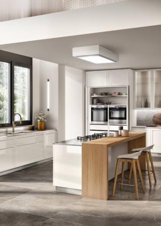 cucina sotto finestra lavello acciaio ante laccato luci isola bancone impiallacciato rovere nordic carattere restyling scavolini cucina sotto finestra lavello acciaio ante laccato luci isola bancone impiallacciato rovere nordic carattere restyling scavolini