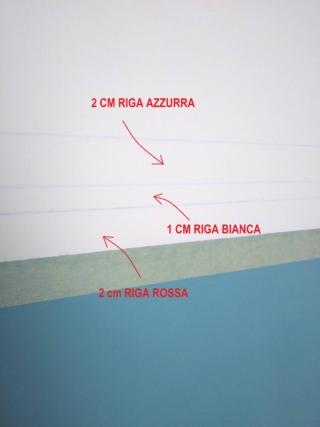 Prendete le misure per le righe come nella foto e segnatele con il tiralinee. Prendete le misure per le righe come nella foto e segnatele con il tiralinee.
