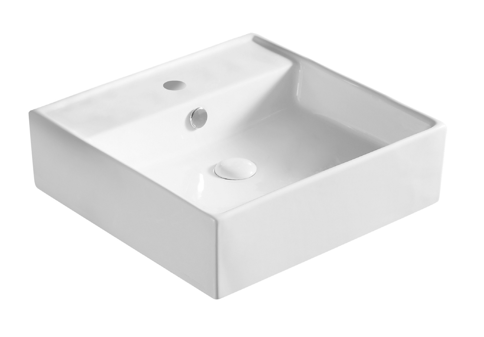 Il lavabo da appoggio quadrato in ceramica bianca di OBI è in ceramica bianca con troppopieno senza piletta. Ha diametro di 46,5 cm e altezza di 13,5 cm. Prezzo 89,95 euro. www.obi-italia.it