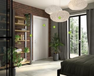 1. Finestra su misura in PVC modello Thermofibra di  NOBENTO. Non necessita di manutenzione, ha elevati livelli di isolamento termico
e acustico. Garantisce
la completa assenza di muffe e di corrosione interna.
Ha il 40% di peso in meno rispetto a un infisso in PVC tradizionale. Prezzo su preventivo.
2. Porta Word, in MDF laccato bianco RAL 9016, ref. 84781228, 179,90 euro
3. Lampadario Scandinavo Plate bianco in carta, Ø 58 cm, ref. 81269414, 53,90 euro
4. Libreria Outline, L 90 x P 35,5 x H 216 cm, Ref. 83210739, 850 euro
5. Pittura murale Lavabile LUXENS grigio granit 3, 4 L, Ref. 82343032, 25,90 euro