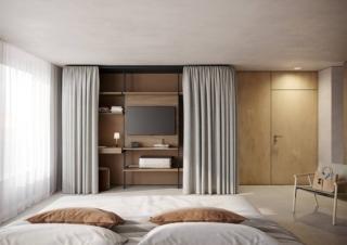 Il sistema cabina Novel con tenda Telon di MD House, design Lievore+ Altherr Désile Park, è composto da una struttura metallica, da completare con ripiani, appendiabiti e accessori vari, e da una tenda che la nasconde alla vista. Permette di organizzare al suo interno anche uno spazio per il  lavoro o multimediale. Ha la stessa capacità di contenimento di un armadio chiuso, ma occupa un volume inferiore. La tenda è disponibile nelle varianti Lino Lino e Twilight.  www.mdhouse.it Il sistema cabina Novel con tenda Telon di MD House, design Lievore+ Altherr Désile Park, è composto da una struttura metallica, da completare con ripiani, appendiabiti e accessori vari, e da una tenda che la nasconde alla vista. Permette di organizzare al suo interno anche uno spazio per il  lavoro o multimediale. Ha la stessa capacità di contenimento di un armadio chiuso, ma occupa un volume inferiore. La tenda è disponibile nelle varianti Lino Lino e Twilight.  www.mdhouse.it