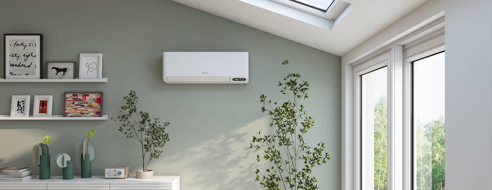 In 20,5 cm di profondità il climatizzatore monosplit Alysea E di Olimpia Splendid integra al suo interno le funzioni di raffrescamento, riscaldamento, deumidificazione, ricambio e purificazione dell’aria. La tecnologia Fresh Air permette infatti di rinnovare completamente l’aria di una stanza di 36 mc in soli 36 minuti, immettendo aria dall’esterno, senza obbligo di realizzare fori aggiuntivi sulla parete. È in classe energetica A+++ per il raffrescamento e A++ per il riscaldamento. Misura L 89 x P 20,5 x H 31 cm. Prezzo da 599 euro. www.olimpiasplendid.it