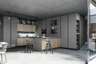 Si articola in due blocchi distinti la cucina Round di Arredo3: nell'isola è organizzata la zona lavaggio, mentre nella sezione a parete è sistemata l'ampia zona fuochi, illuminata dallo schienale luminoso Bright che è dotato di un telaio in alluminio nero che permette di inserire accessori funzionali. Le basi e i pensili inferiori sono in laminato poro registro rovere grano; i pensili superiori invece hanno l'anta in vetro fumé, le colonne sono in PET selenio matt. Prezzo su richiesta. www.arredo3.it Si articola in due blocchi distinti la cucina Round di Arredo3: nell'isola è organizzata la zona lavaggio, mentre nella sezione a parete è sistemata l'ampia zona fuochi, illuminata dallo schienale luminoso Bright che è dotato di un telaio in alluminio nero che permette di inserire accessori funzionali. Le basi e i pensili inferiori sono in laminato poro registro rovere grano; i pensili superiori invece hanno l'anta in vetro fumé, le colonne sono in PET selenio matt. Prezzo su richiesta. www.arredo3.it
