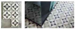 Nel bagno il pavimento è rivestito da cementine quadrate della serie Geometrico di Demosaica; il listelli rettangolari in gres sulle pareti del box doccia sono di Ce.Si. Il lavabo da appoggio in ceramica è di GSI con rubinetto a parete modello Less di Cisal. Box doccia di Tecnical Vetro. Sopra lo specchio con cornice foglia oro, l'applique è la Tolomeo di Artemide. Nel bagno il pavimento è rivestito da cementine quadrate della serie Geometrico di Demosaica; il listelli rettangolari in gres sulle pareti del box doccia sono di Ce.Si. Il lavabo da appoggio in ceramica è di GSI con rubinetto a parete modello Less di Cisal. Box doccia di Tecnical Vetro. Sopra lo specchio con cornice foglia oro, l'applique è la Tolomeo di Artemide.