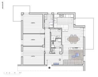 Con divano lineare e mobile basso che divide Con divano lineare e mobile basso che divide