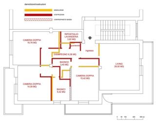 ricavare 3 camere doppie e 2 bagni pianta demolizioni costruzioni