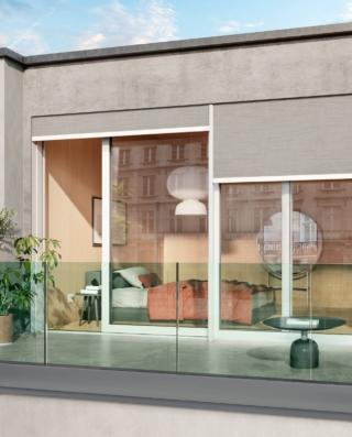 Parapetto Schüco AR FG 300 balcone con portefinestre