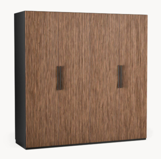 L'armadio componibile Simone di Westwing Collection ha le ante a battente in MDF effetto noce, decorate da un ricercato motivo a doghe, e dotate di maniglie a cilindro nero opaco e di sistema di chiusura Soft Close. Misura L 200 x P 62 x H 200 cm. Prezzo 1.899 euro. www.westwing.it L'armadio componibile Simone di Westwing Collection ha le ante a battente in MDF effetto noce, decorate da un ricercato motivo a doghe, e dotate di maniglie a cilindro nero opaco e di sistema di chiusura Soft Close. Misura L 200 x P 62 x H 200 cm. Prezzo 1.899 euro. www.westwing.it