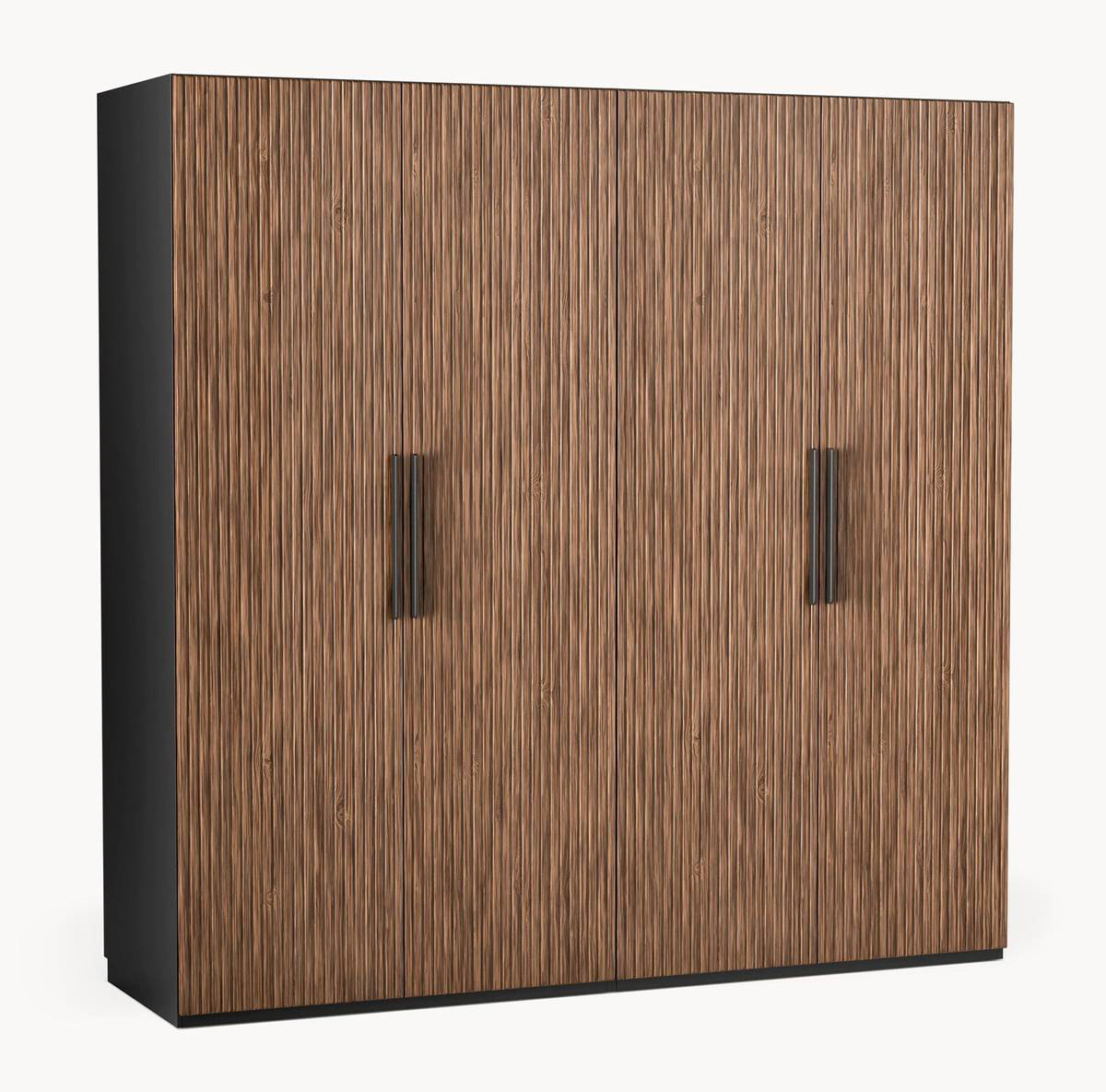 L'armadio componibile Simone di Westwing Collection ha le ante a battente in MDF effetto noce, decorate da un ricercato motivo a doghe, e dotate di maniglie a cilindro nero opaco e di sistema di chiusura Soft Close. Misura L 200 x P 62 x H 200 cm. Prezzo 1.899 euro. www.westwing.it L'armadio componibile Simone di Westwing Collection ha le ante a battente in MDF effetto noce, decorate da un ricercato motivo a doghe, e dotate di maniglie a cilindro nero opaco e di sistema di chiusura Soft Close. Misura L 200 x P 62 x H 200 cm. Prezzo 1.899 euro. www.westwing.it